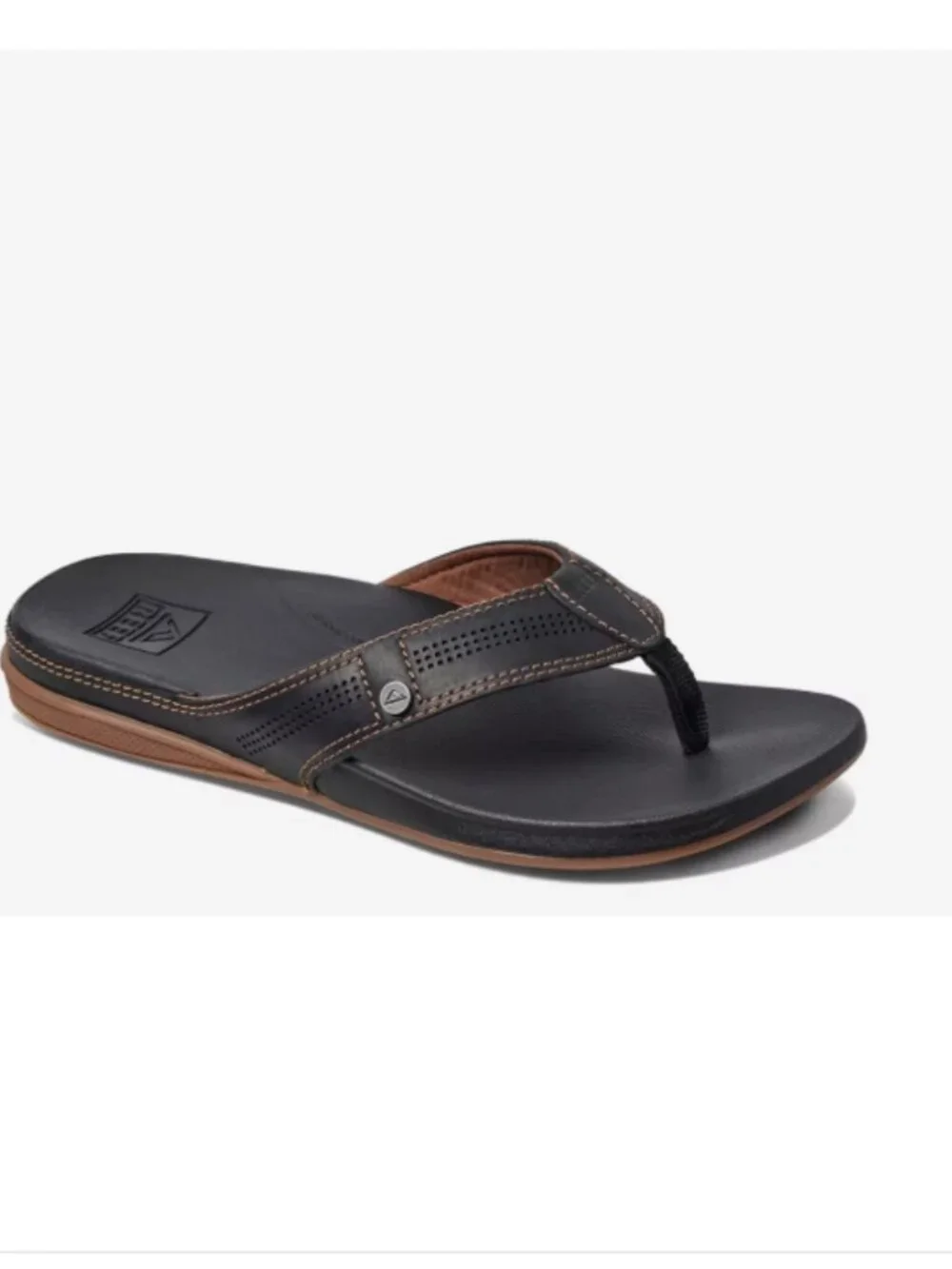 Like New Men's Size 10 Reef Cushion Lux Leather Flip Flop Sandals in Black (ABBA
